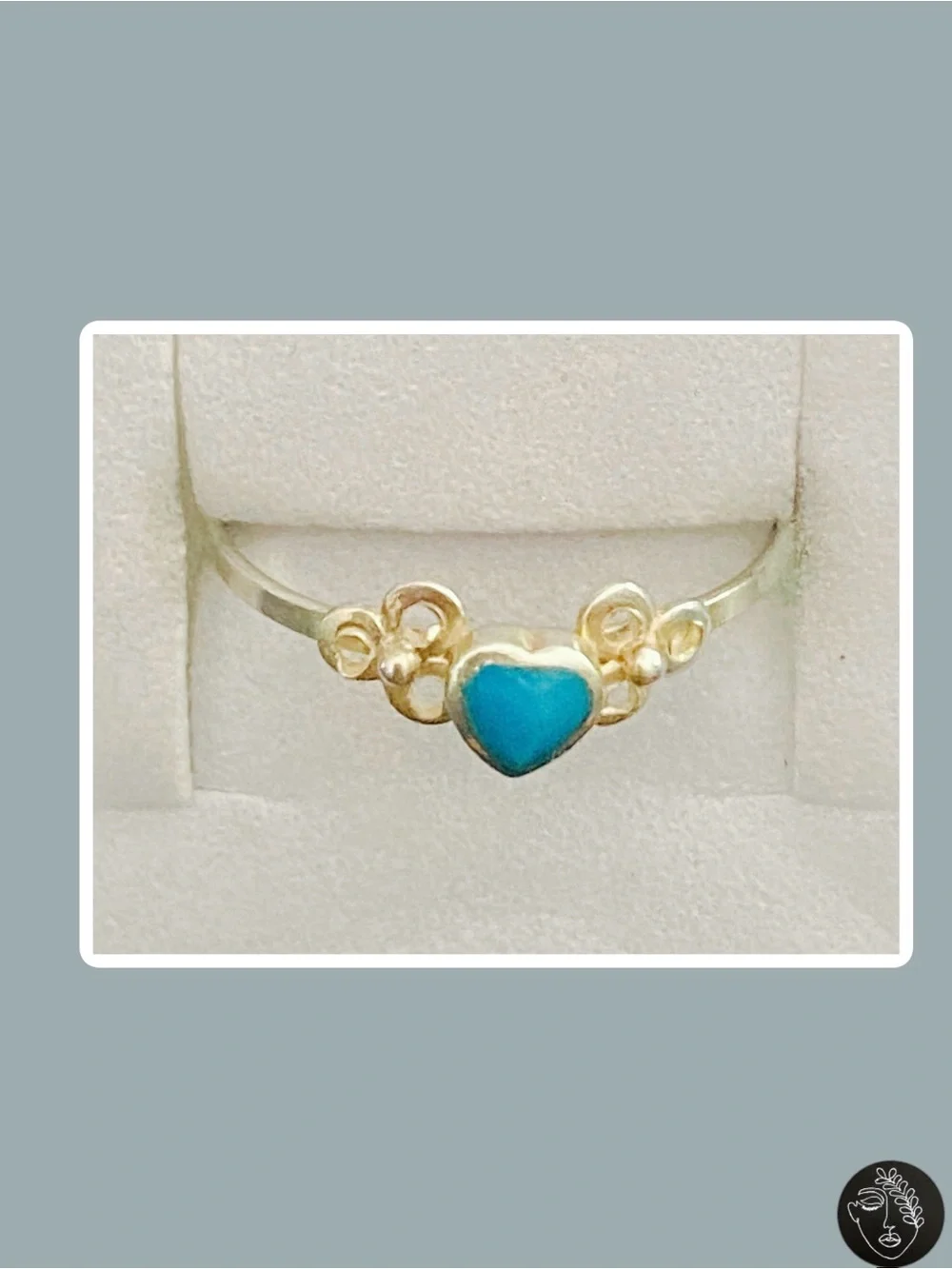 VTG NWT 925 Sterling Silver Navajo Turquoise Heart Ring Sz 6 0.56g